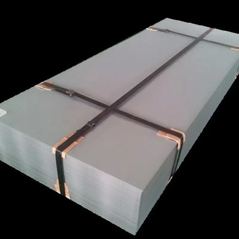 stacked 201 stainless steel sheets bound with steel strapping and edge protectors