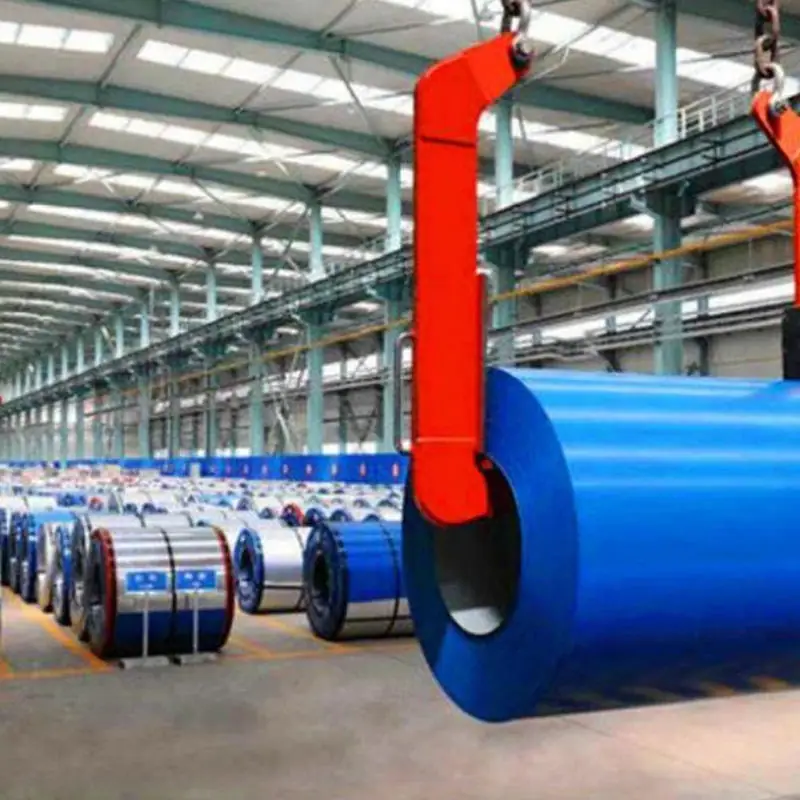 120g color coated galvalume steel coil rolls during factory production and handling